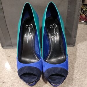 Jessica Simpson Color Block Blue and Green Heels